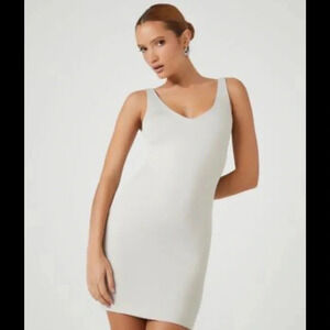 Forever 21 silver v-neck stretchy mini dress size small NWT
